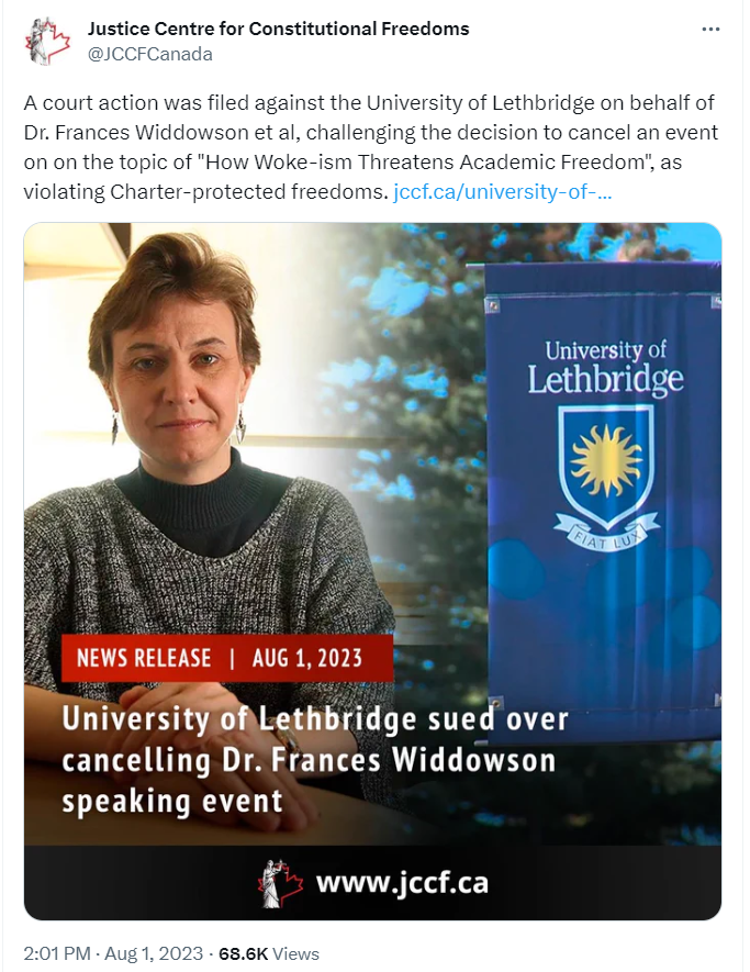 Frances Widdowson, Paul Viminitz and Jonah Pickle sue the University of Lethbridge