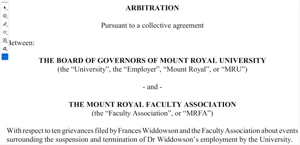 #FrancesWiddowsonCase arbitration decision excerpts