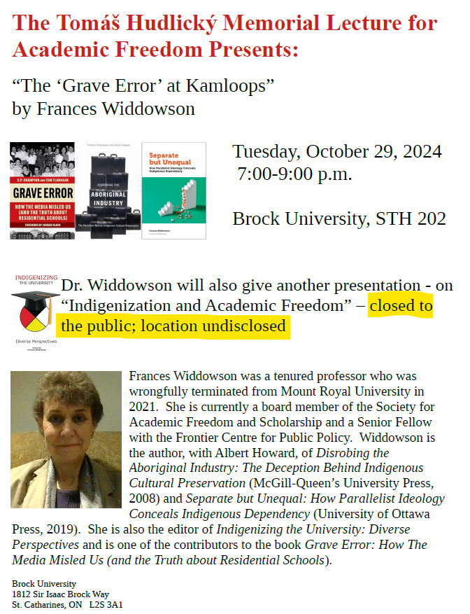 Frances Widdowson’s “The ‘Grave Error’ at Kamloops” Public Lecture