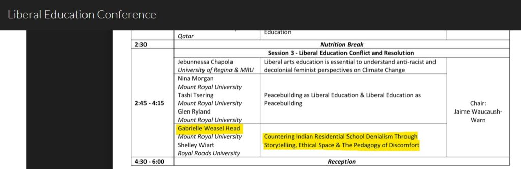 Gabrielle Weasel Head’s presentation on “Countering residential school denialism”